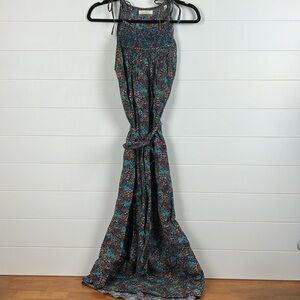 DOEN Thoreau dress in navy lady bird floral print size xs smock top tie neck